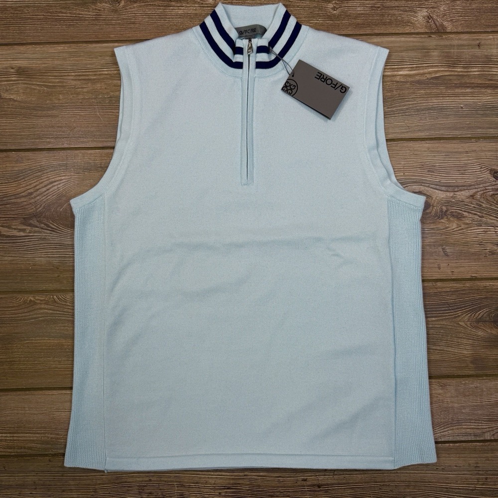 G/FORE Mens Wind Breaker Vest Blue 1/4 Zip Merino Wool Golf Size Large NWT $250